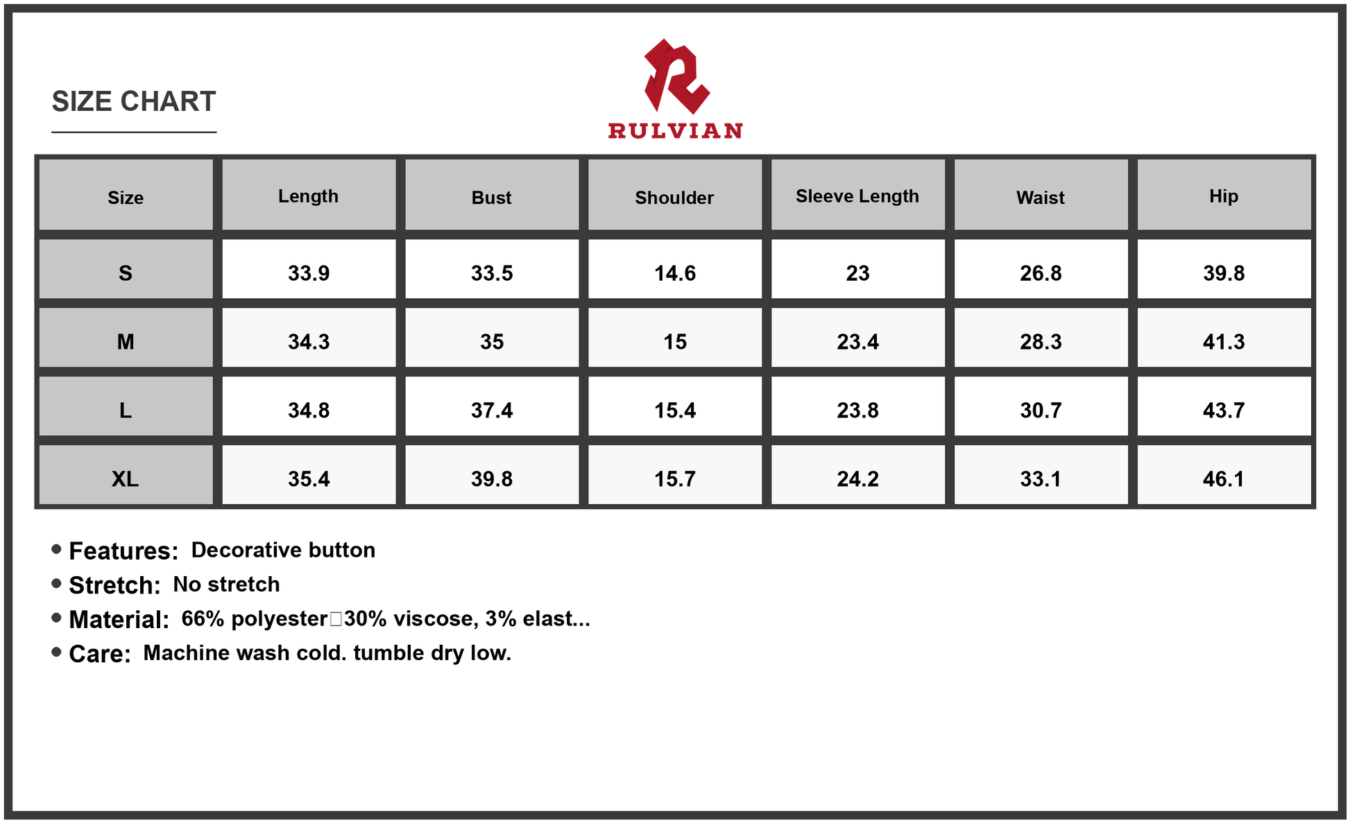 Size Chart - Gender: Women's