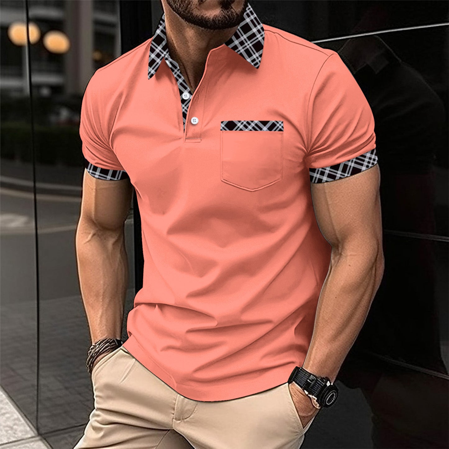 Men's Plaid Short Sleeve Polo Shirt for Summer Casual Comfort 60% Polyester Fabric Breathable Everyday Wear