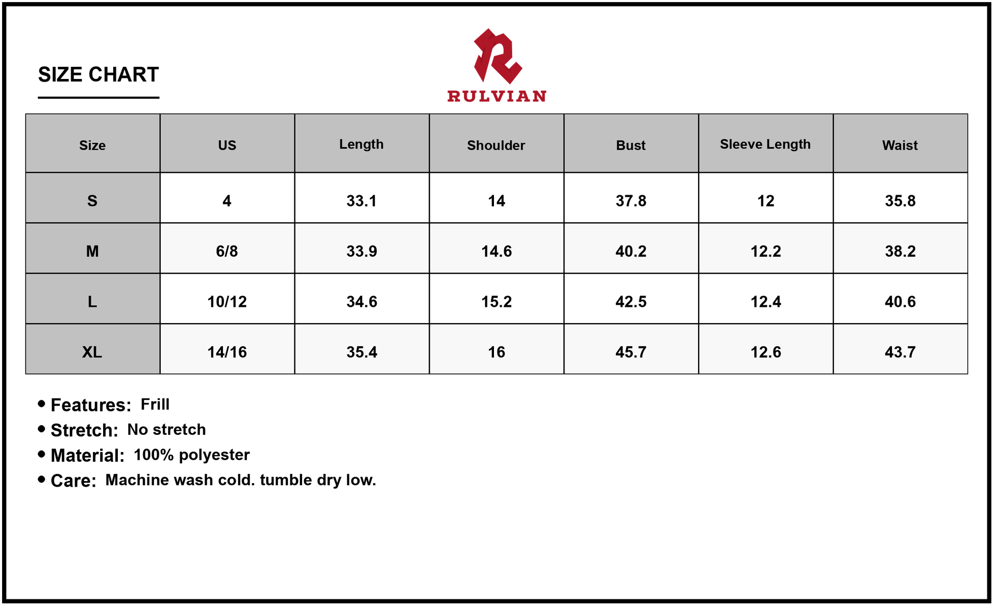 Size Chart - Women's Abstract Patterned V Neck Puff Short Sleeve Mini Dress Perfect for Summer Lightweight Silhouette 100% Polyester