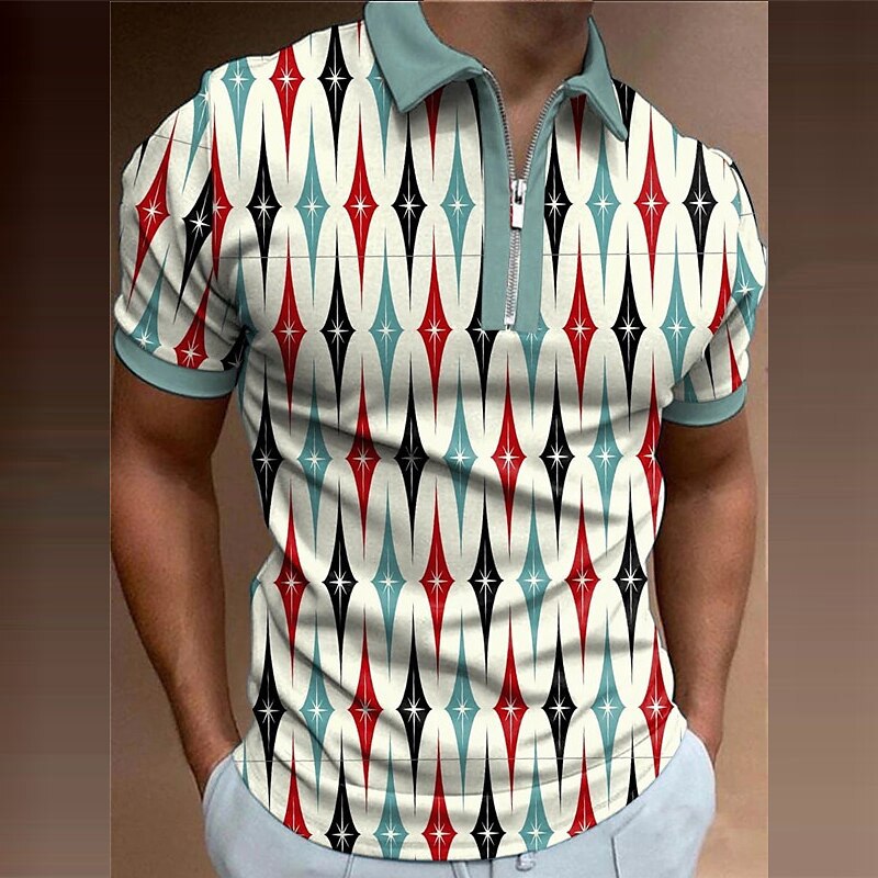 Men's Geometric Rainbow Pattern Short Sleeve Tee 100% Bird Eye Cloth Casual Everyday Shirt Lightweight