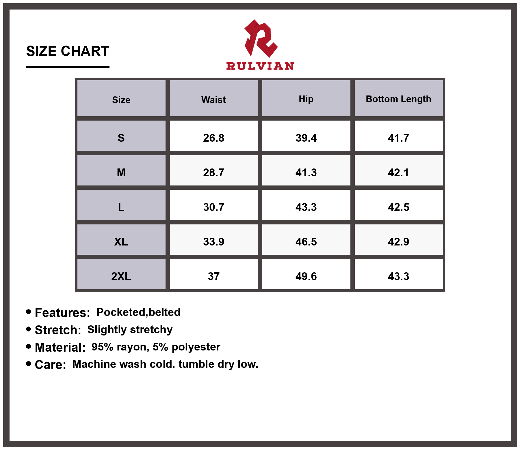 Size Chart - Women's High-Waisted Cargo Jeans Multi-Pocket Belted Slightly Stretchy Durable Versatile Everyday Outdoor Pants