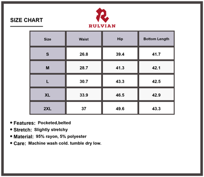 Size Chart - Women's High-Waisted Cargo Jeans Multi-Pocket Belted Slightly Stretchy Durable Versatile Everyday Outdoor Pants
