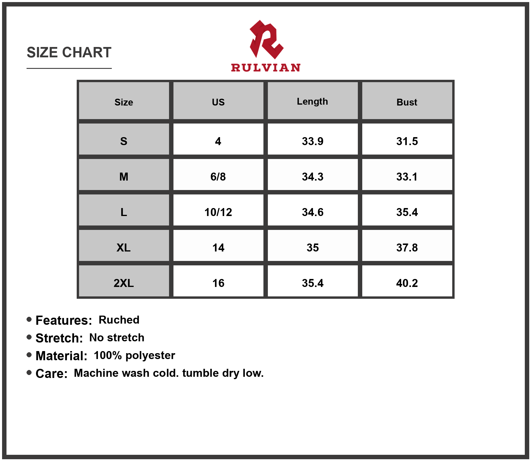 Size Chart - Women's Printed Round Neck Cap Sleeve Dress with Ruched Detailing 100% Polyester Fabric for Everyday Comfort and Style