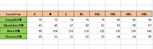 Size Chart - Elastic Vertical Short-sleeved Polo Shirt