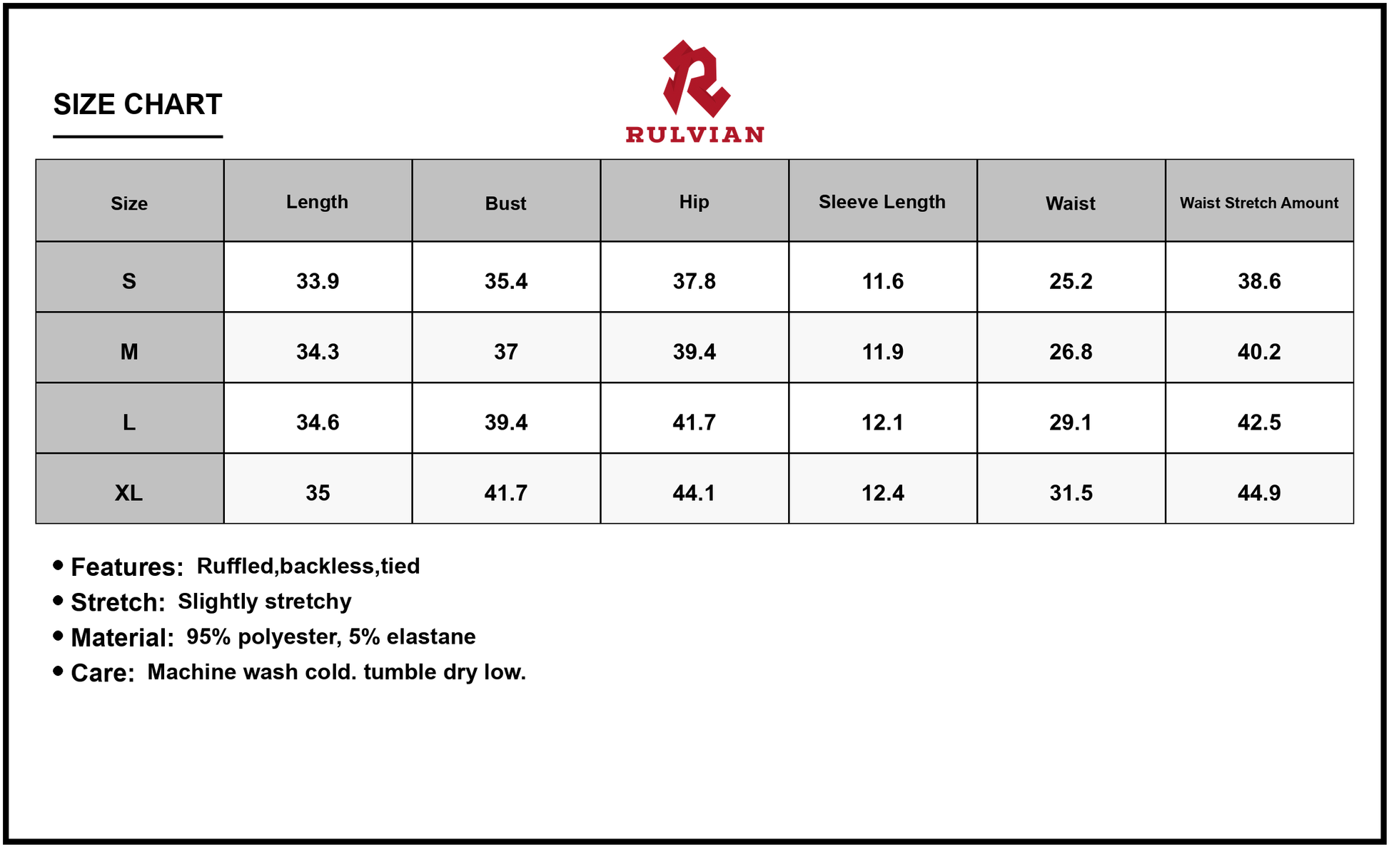Size Chart - Women's Floral Print Square Neck Mini Dress Backless Stretch Ninety Five Percent Polyester and Five Percent Elastane