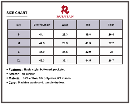 Size Chart - Men's Wide Leg Jeans Durable Loose Fit Denim Pants with Pockets Button Closure for Casual Everyday Wear Versatile Streetwear