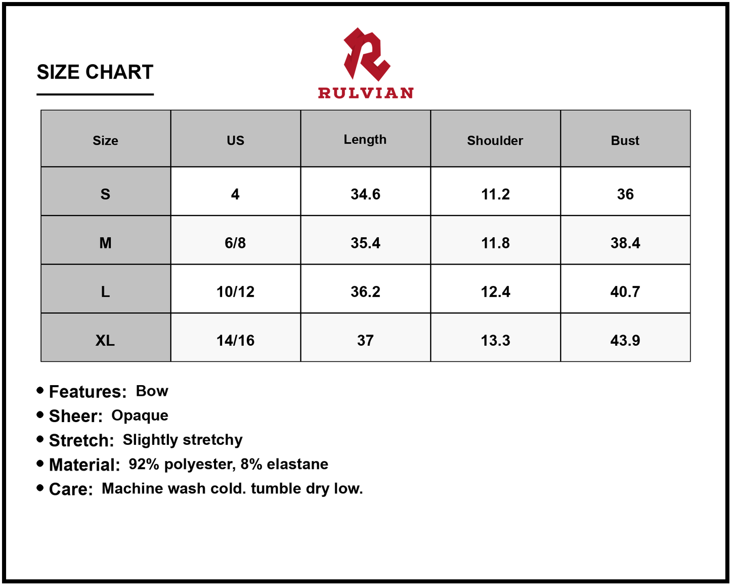 Size Chart - Women's Bow Contrast Sleeveless Mini Dress with Sheer Bow Detail and Stretch 92% polyester 8% elastane for party wear