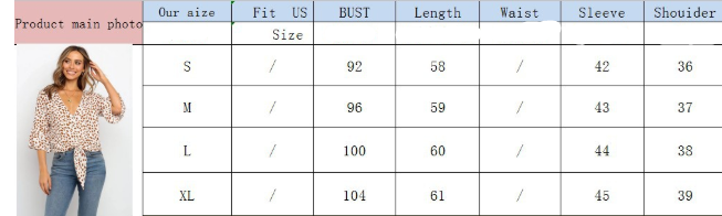 Size Chart - V-neck flared sleeve knotted top