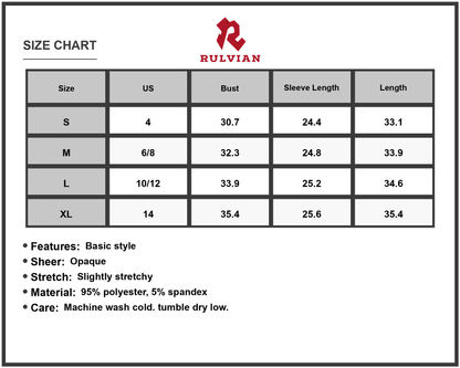 Size Chart - Women's Backless Round Neck Long Sleeve Mini Dress 95% Polyester 5% Spandex Lightweight Stretchy Silhouette Flattering
