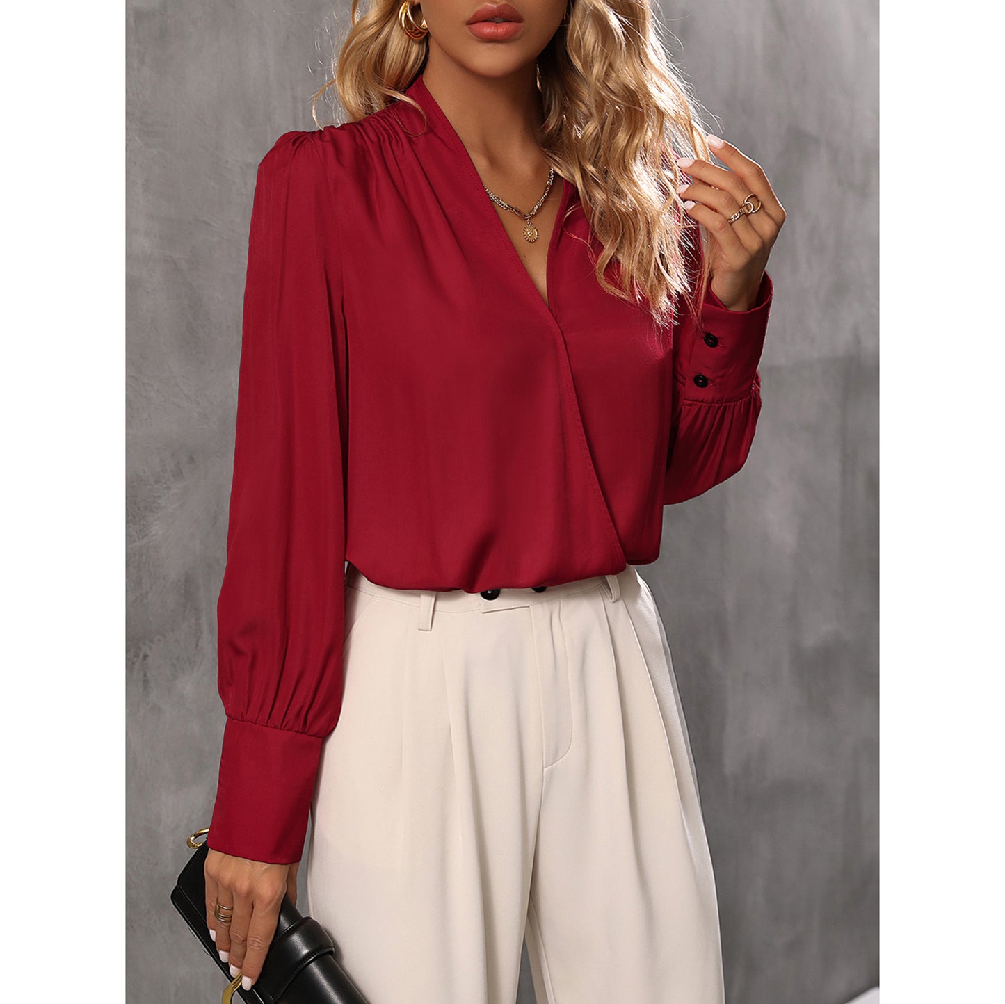 Women's Wine Red Slim Fit Long Sleeve Cardigan Top Made With Acrylic Fiber For Everyday Comfort And Style