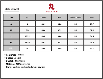 Size Chart - Women's Floral Print Square Neck Ruffled Cap Sleeve Maxi Dress one hundred percent polyester Elegant Summer Dress