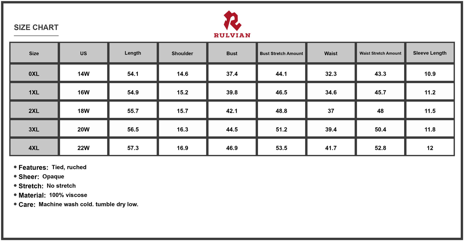 Size Chart - Women's Plus Size Printed Short Sleeve Tiered Maxi Dress with Tie Ruched Details 100% viscose fabric soft drape design