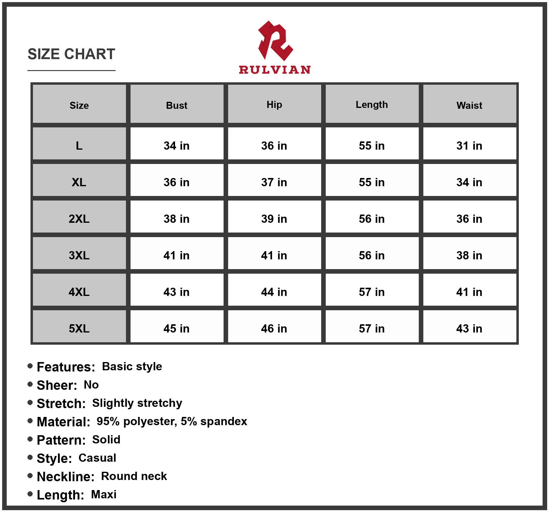 Size Chart - Women's Plus Size Scoop Neck Maxi Tank Dress 95% Polyester 5% Spandex Casual Sleeveless Floor Length Everyday Wear