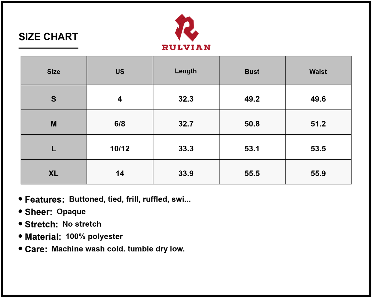 Size Chart - Women's Swiss Dot Ruffled Sleeveless Mini Dress Buttoned Tie Frill for Party Nights Made with Polyester % Fabric