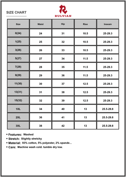 Size Chart - Womens Plus Size High Rise Tummy Control Wide Leg Jeans with Ankle Cuff for Flattering Modern Everyday Casual Style