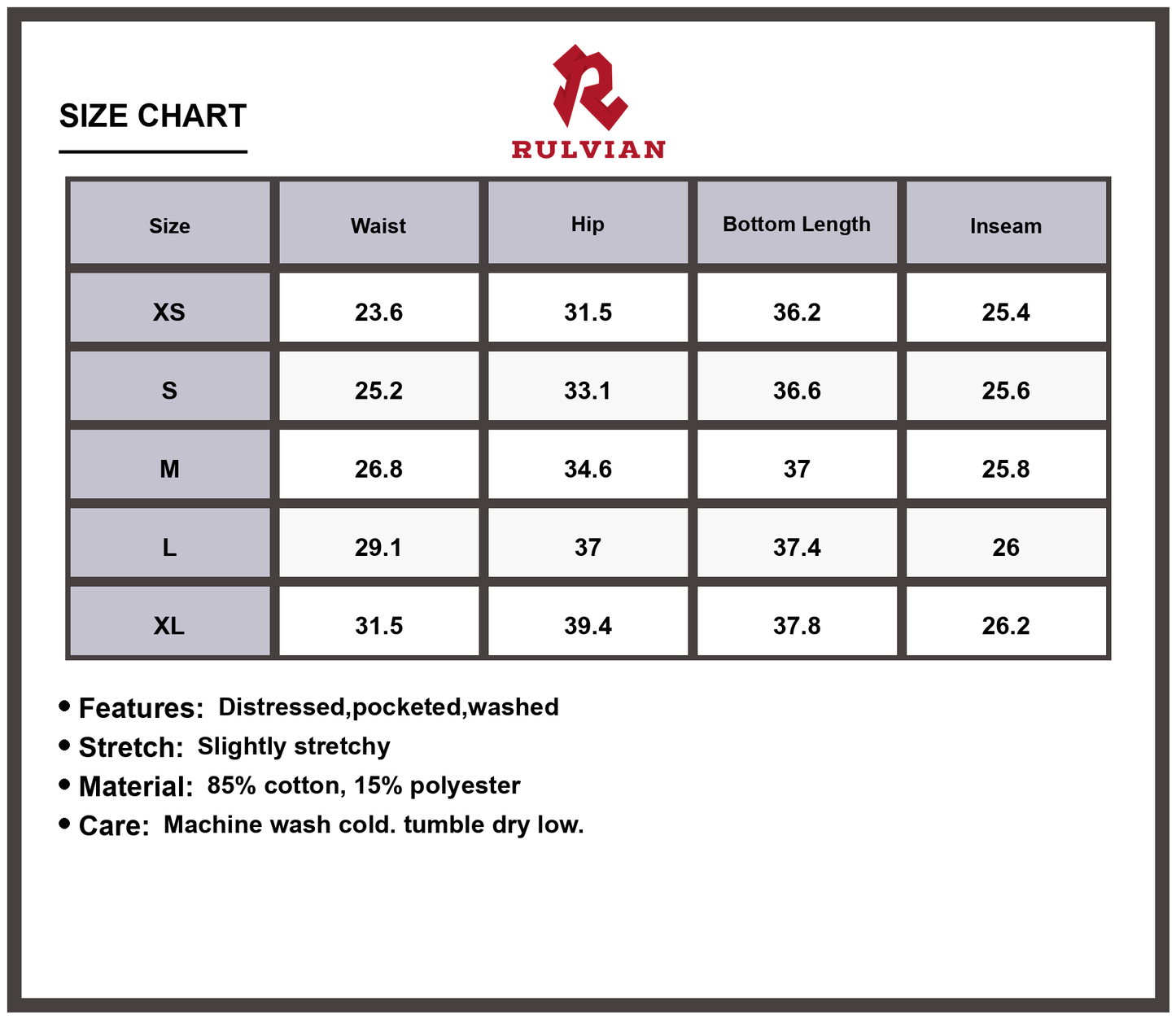 Size Chart - Women's High Waist Distressed Jeans Pocketed Slightly Stretchy Premium Quality Casual Everyday Fashion Versatile Modern Look