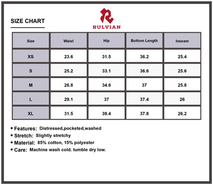 Size Chart - Women's High Waist Distressed Jeans Pocketed Slightly Stretchy Premium Quality Casual Everyday Fashion Versatile Modern Look