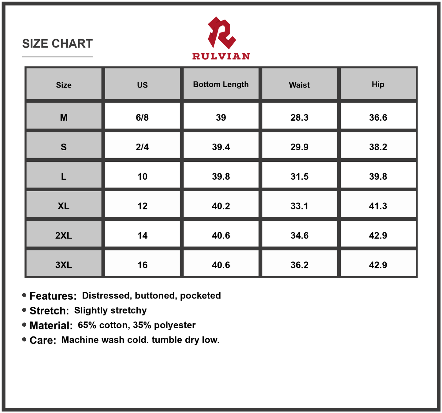 Size Chart - Women Plus Size Distressed Skinny Jeans High Waisted Buttoned Pocketed Stretchy Denim for Casual Everyday Wear