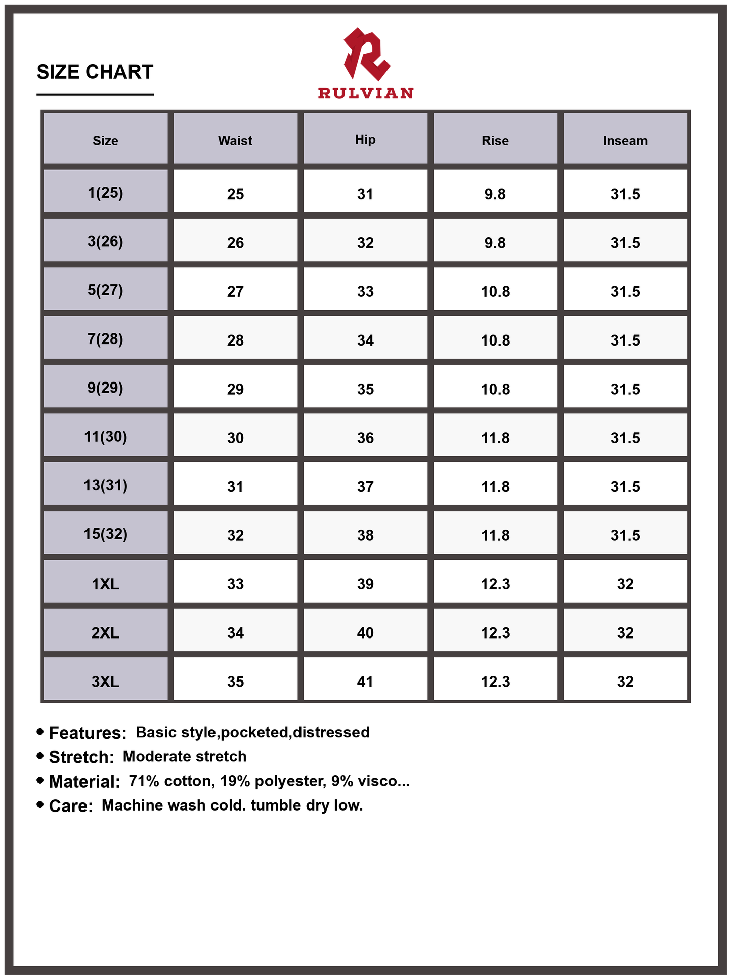 Size Chart - Women's Distressed High Rise Bootcut Jeans with Pockets Premium Stretch Denim Classic Blue Wash Flattering Vintage Look