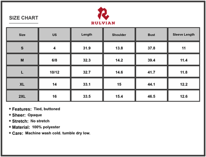 Size Chart - Women's Lapel Collar Short Sleeve Tie Waist Mini Dress 100% Polyester Lightweight Everyday Casual Elegant Look