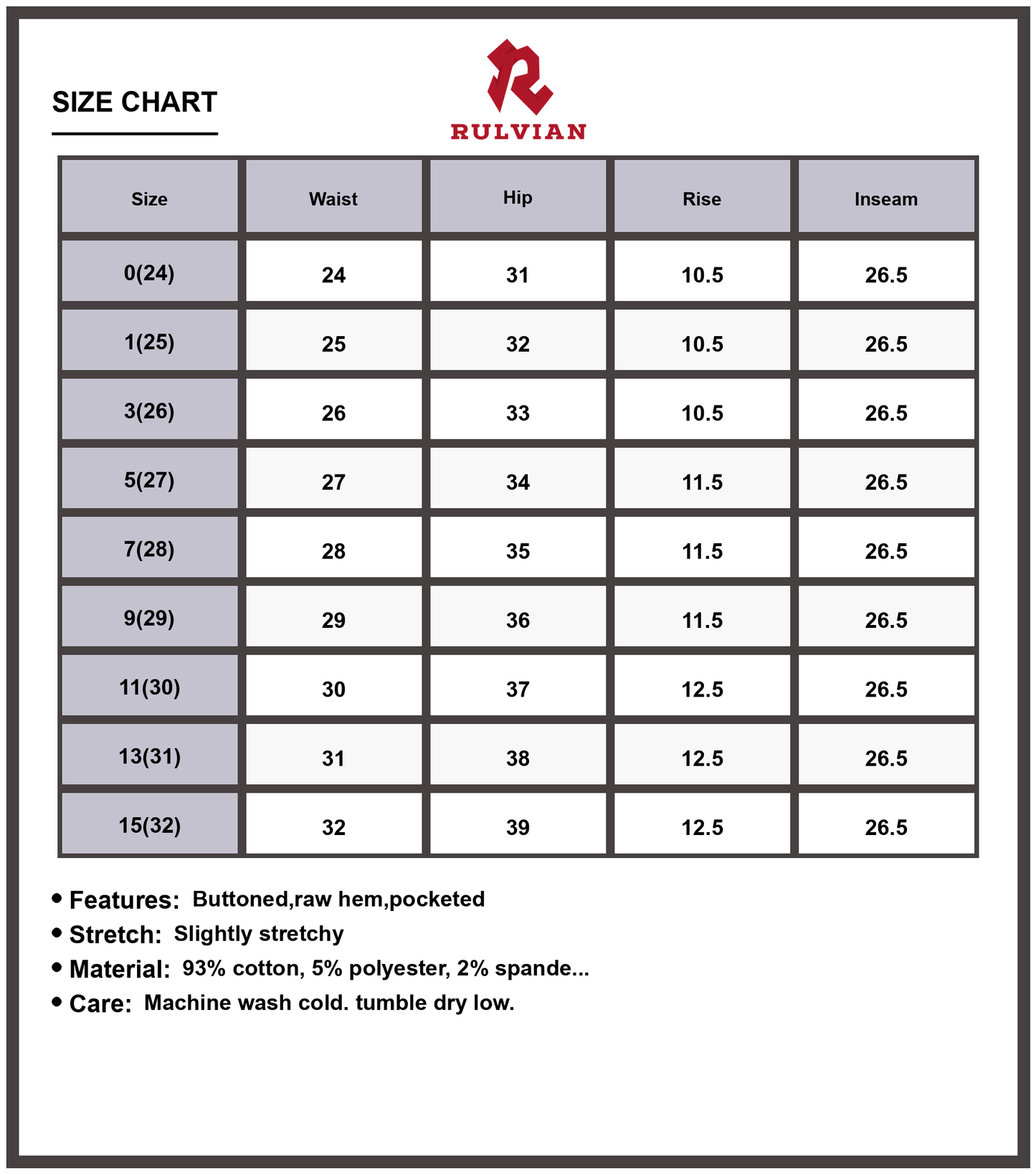 Size Chart - Women's High Rise Crop Wide Leg Jeans with Wide Band Detail Premium Quality Buttoned Pockets Trendy Modern Fit