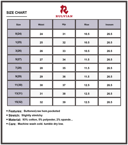 Size Chart - Women's High Rise Crop Wide Leg Jeans with Wide Band Detail Premium Quality Buttoned Pockets Trendy Modern Fit