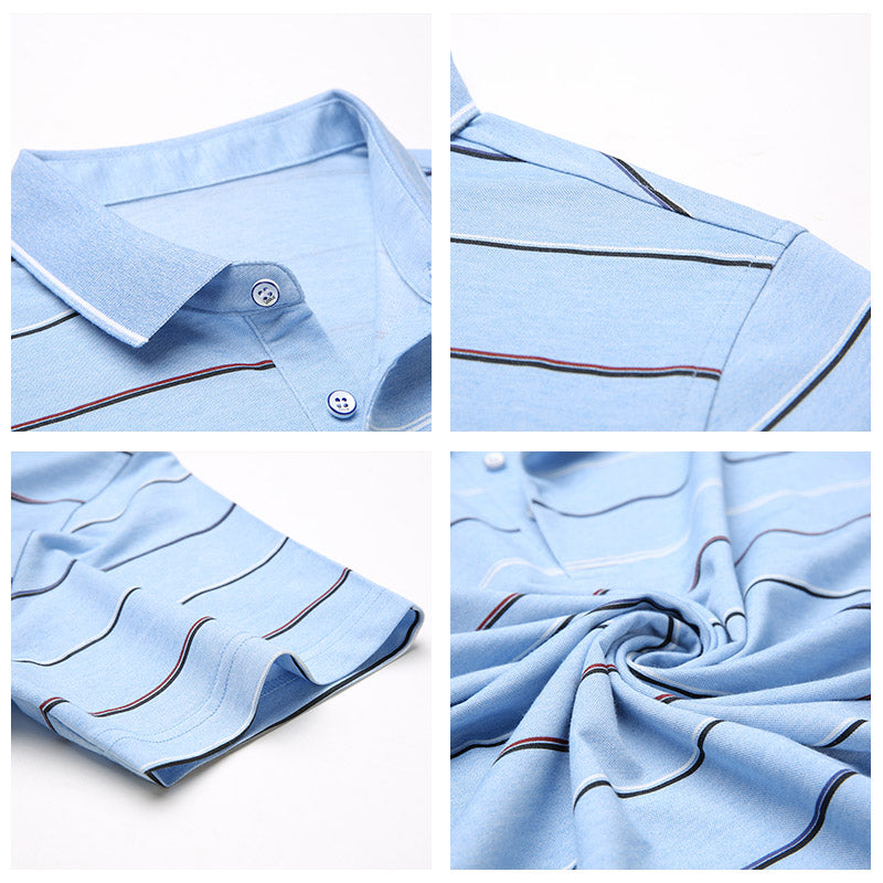 Men's Striped Short Sleeve Shirt for Spring Summer Slim Fit Lapel Collar 70% Cotton 30% Polyester Casual