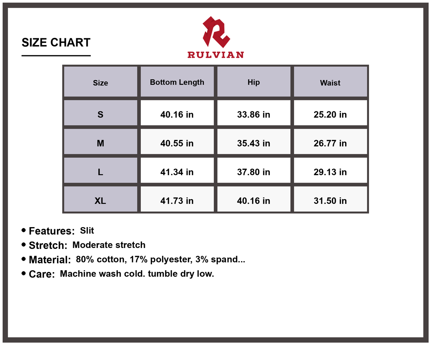 Size Chart - Women's Slit Hem Buttoned Jeans with Pockets Moderate Stretch Premium Quality Durable Casual Everyday Versatile Pants