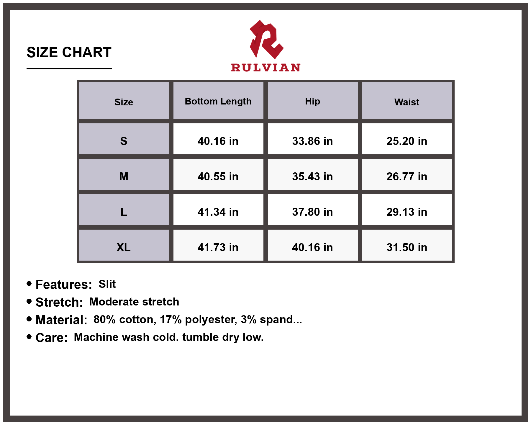 Size Chart - Women's Slit Hem Buttoned Jeans with Pockets Moderate Stretch Premium Quality Durable Casual Everyday Versatile Pants