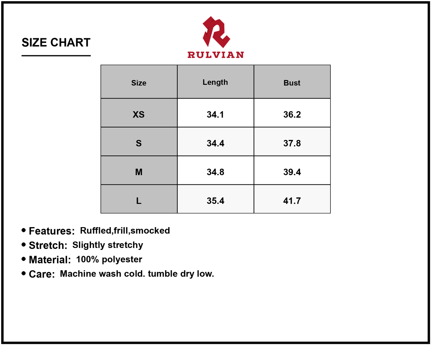 Size Chart - Women's Floral Ruffle Sleeve Summer Dress with Smocked Bodice and Lightweight Flowing Skirt for Casual Daywear