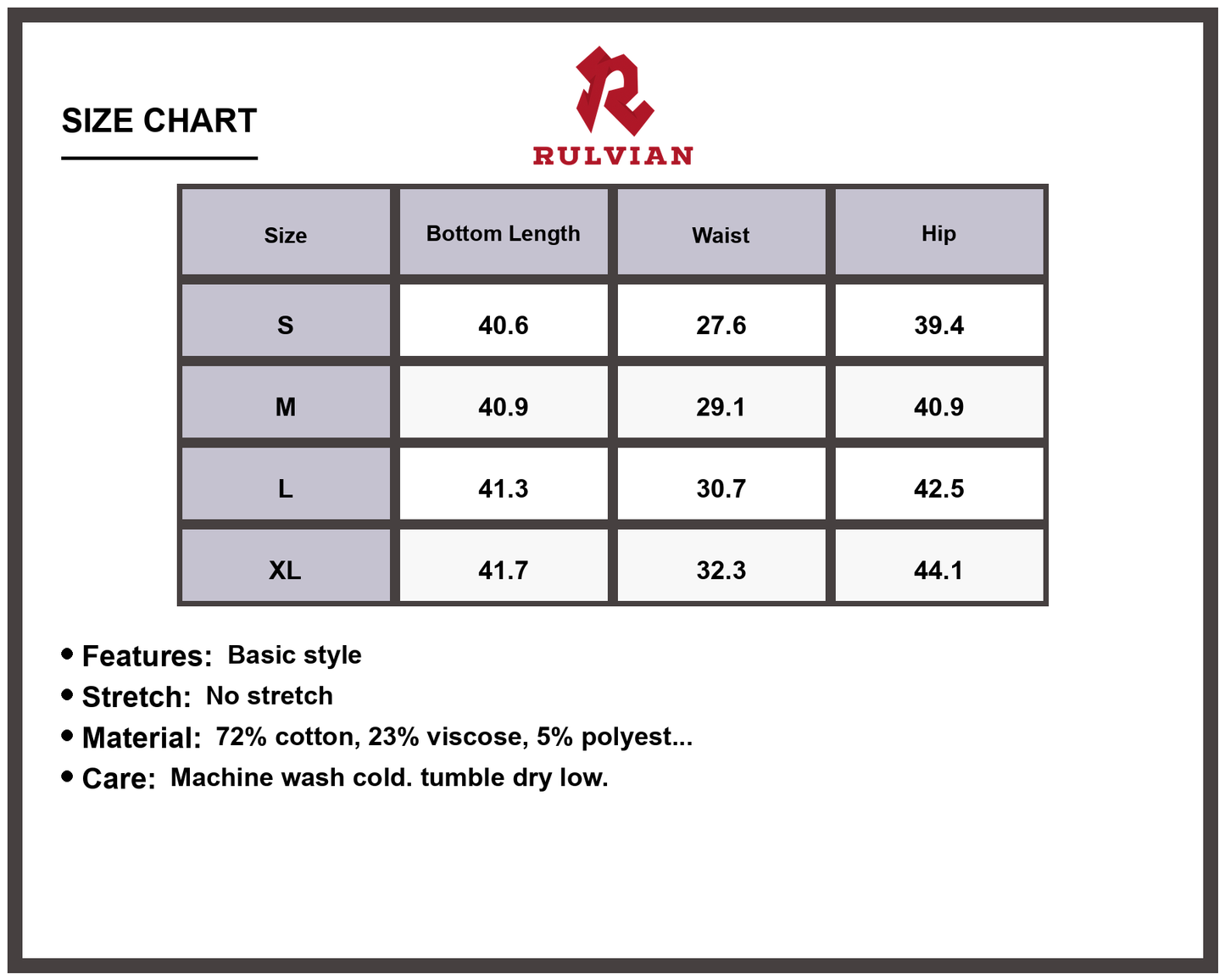 Size Chart - Men's Baggy Jeans Loose Fit Durable Denim Pants with Pockets Premium High Quality Versatile Casual Everyday Workwear Straight Leg