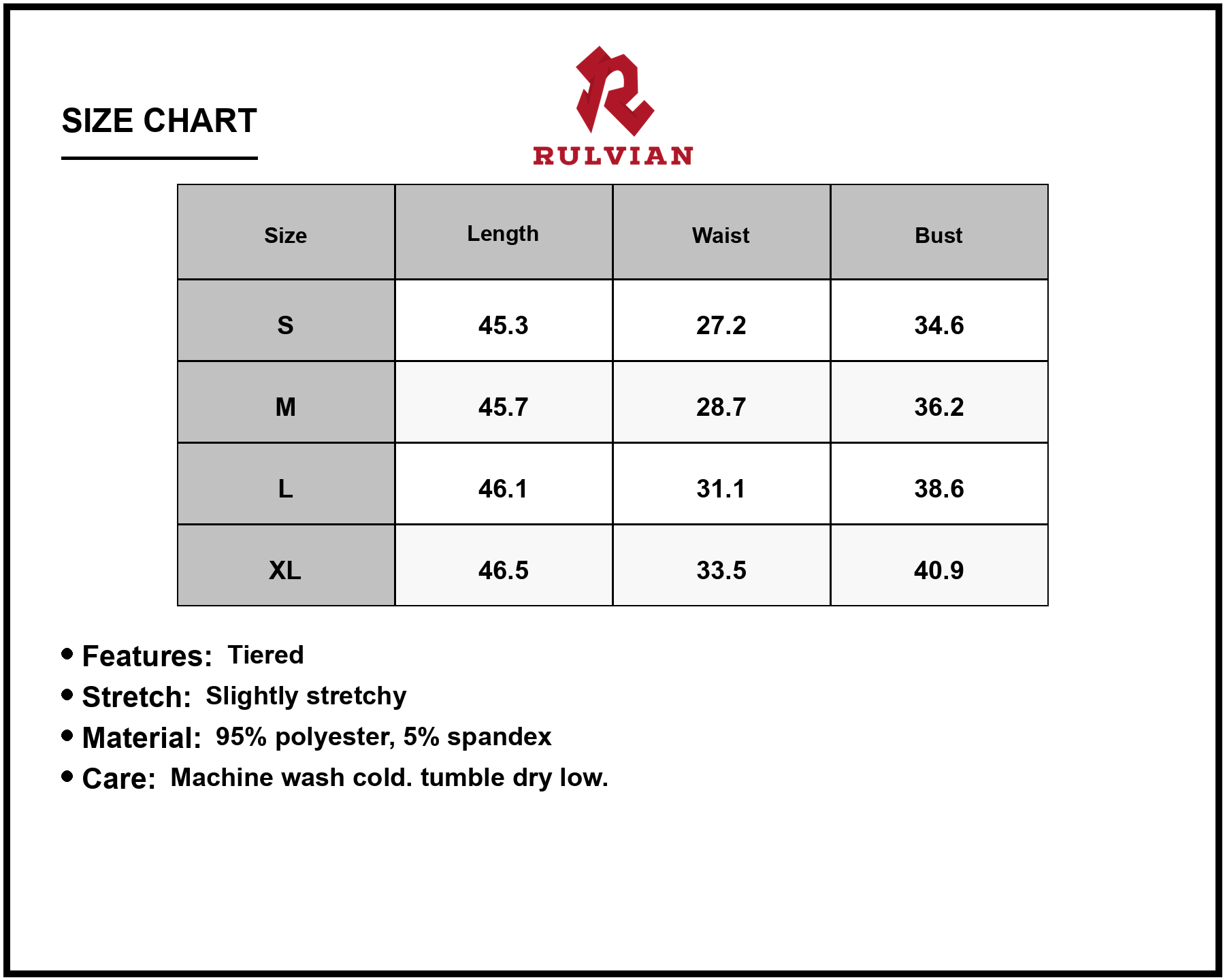 Size Chart - Womens Printed Square Neck Midi Dress with Tiered Stretch Bodice 95% polyester 5% spandex for Everyday Wear Casual Look