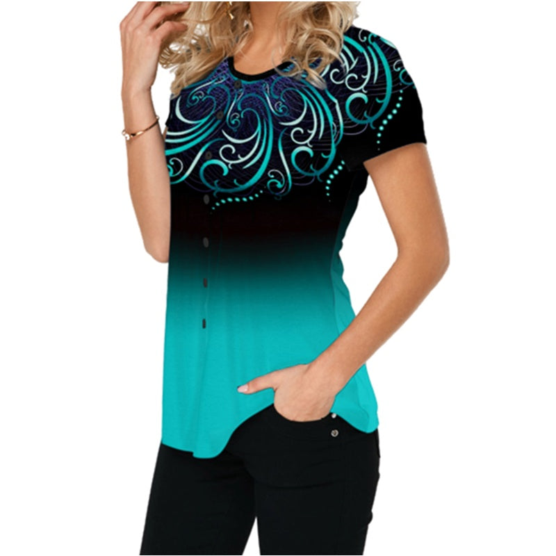 Men's Round Neck Short Sleeve Button Loose Shirt Featuring 50% Polyester Fabric For Everyday Casual Comfort