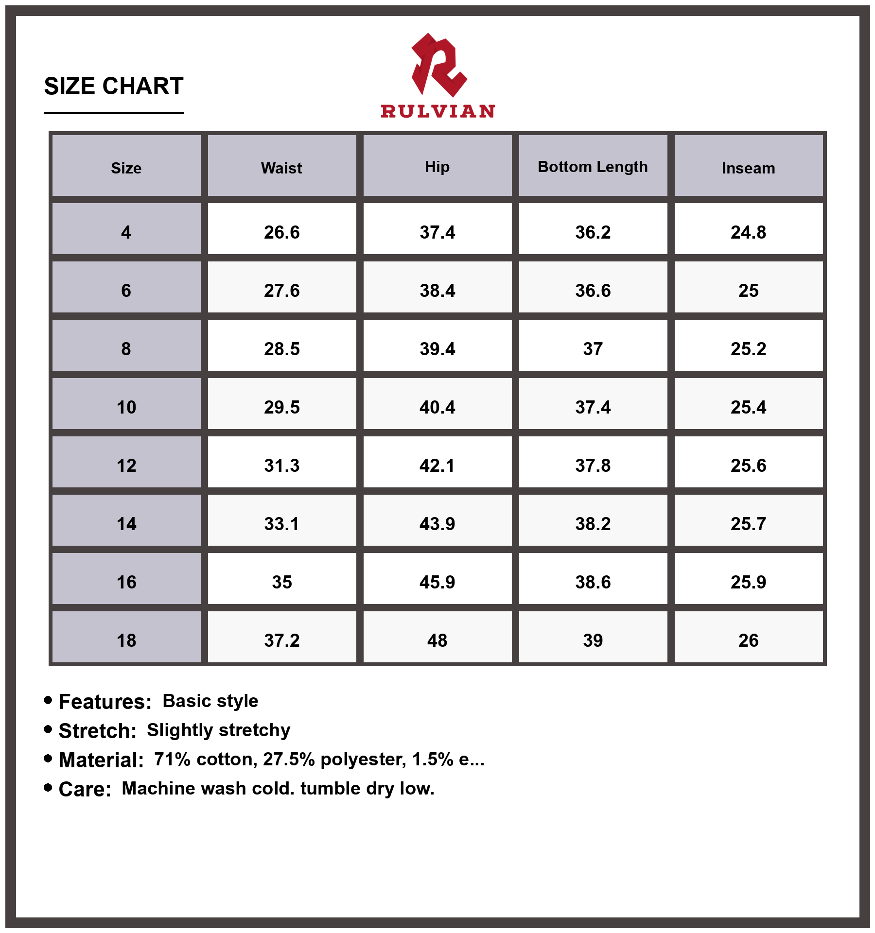 Size Chart - Women's Flared Bottom Ankle Length Jeans Seam Detail Slightly Stretchy Premium Quality Durable Modern Fit Trendy Denim Pants