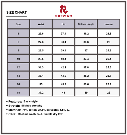 Size Chart - Women's Flared Bottom Ankle Length Jeans Seam Detail Slightly Stretchy Premium Quality Durable Modern Fit Trendy Denim Pants
