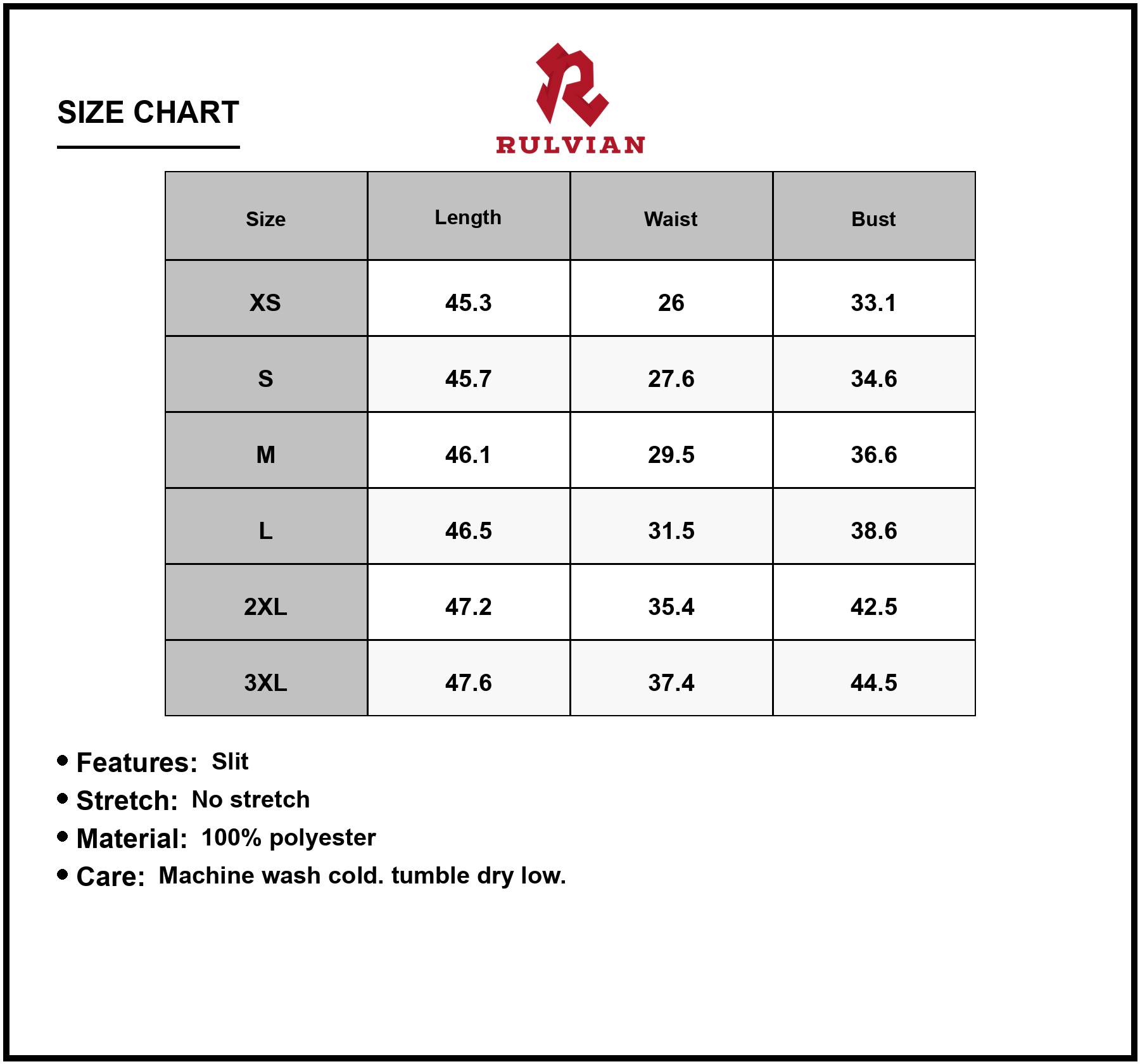Size Chart - Women's Full Size Slit Round Neck Sleeveless Dress Plus Size Polyester % Fabric for Comfort and Style Across All Seasons