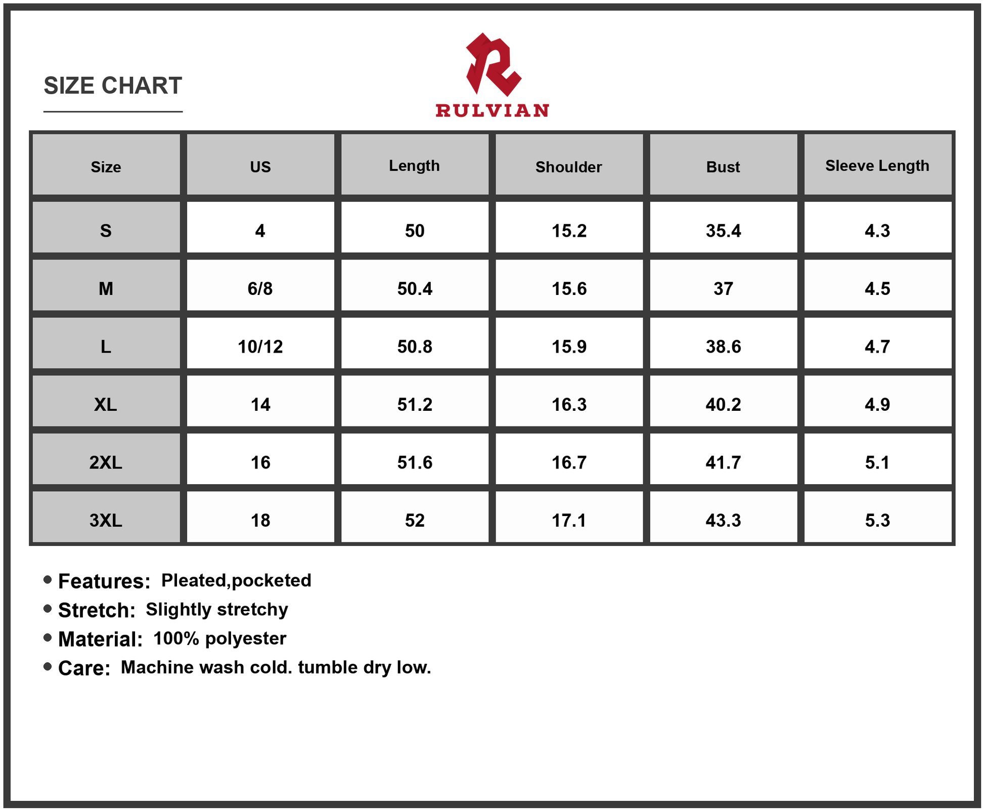 Size Chart - Women's Plus Size Pleated Round Neck Maxi Dress with Pockets Stretch 100% Polyester for Everyday Wear Easy Care Soft Fit