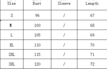 Size Chart - Women's Top Zipper And Lapel Raglan Sleeves