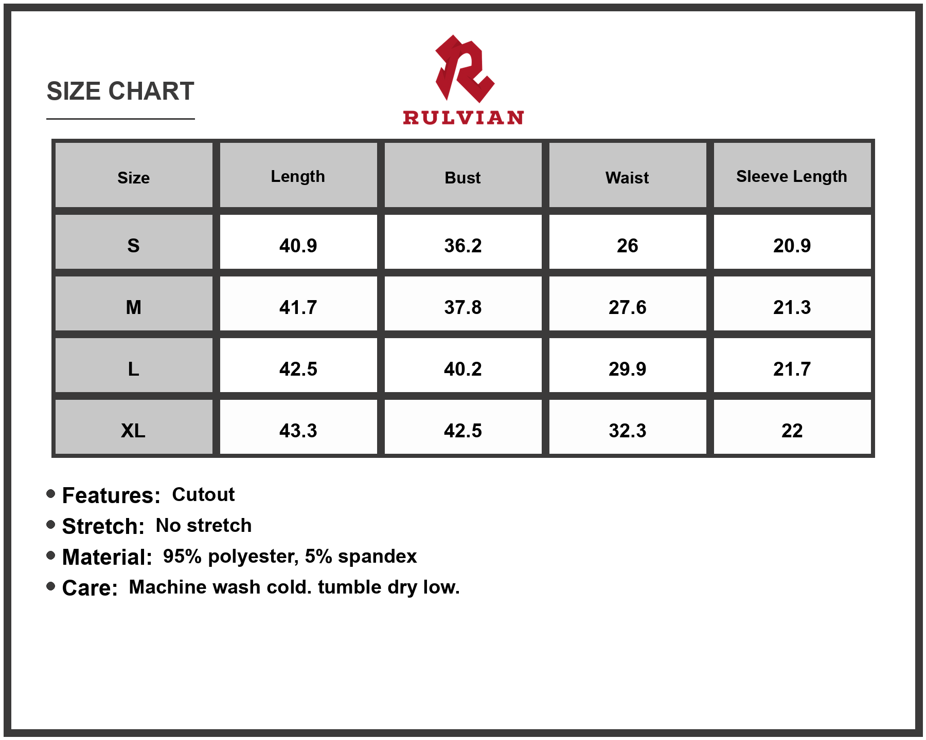 Size Chart - Women's Cold Shoulder Wrap Dress with Tie Waist Ninety Five Percent Polyester and Five Percent Spandex for Better Fit