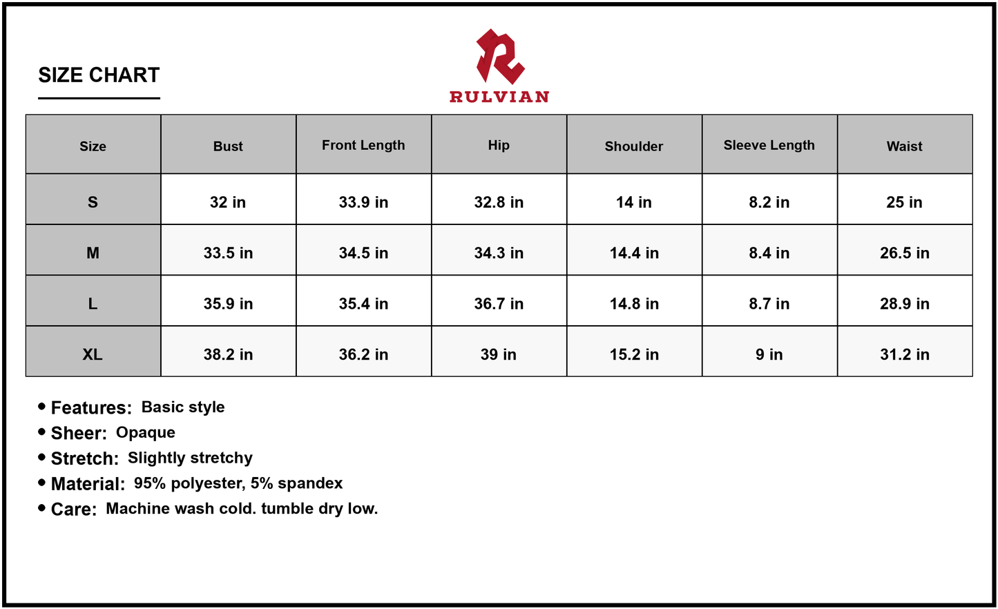 Size Chart - Men's Round Neck Two Tone Mini Dress 95% polyester and 5% spandex Sheer Opaque Slight Stretch Body Not Lined Fit