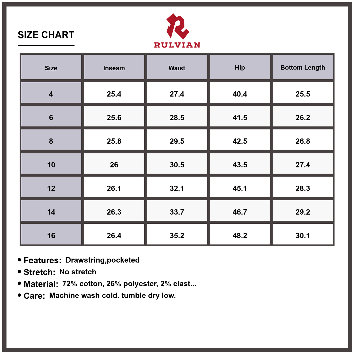 Size Chart - Women's Wide Leg Drawstring Jeans Pocketed Non Stretch Denim Premium Quality Casual Everyday Wear Relaxed Fit Loose Bottoms Versatile