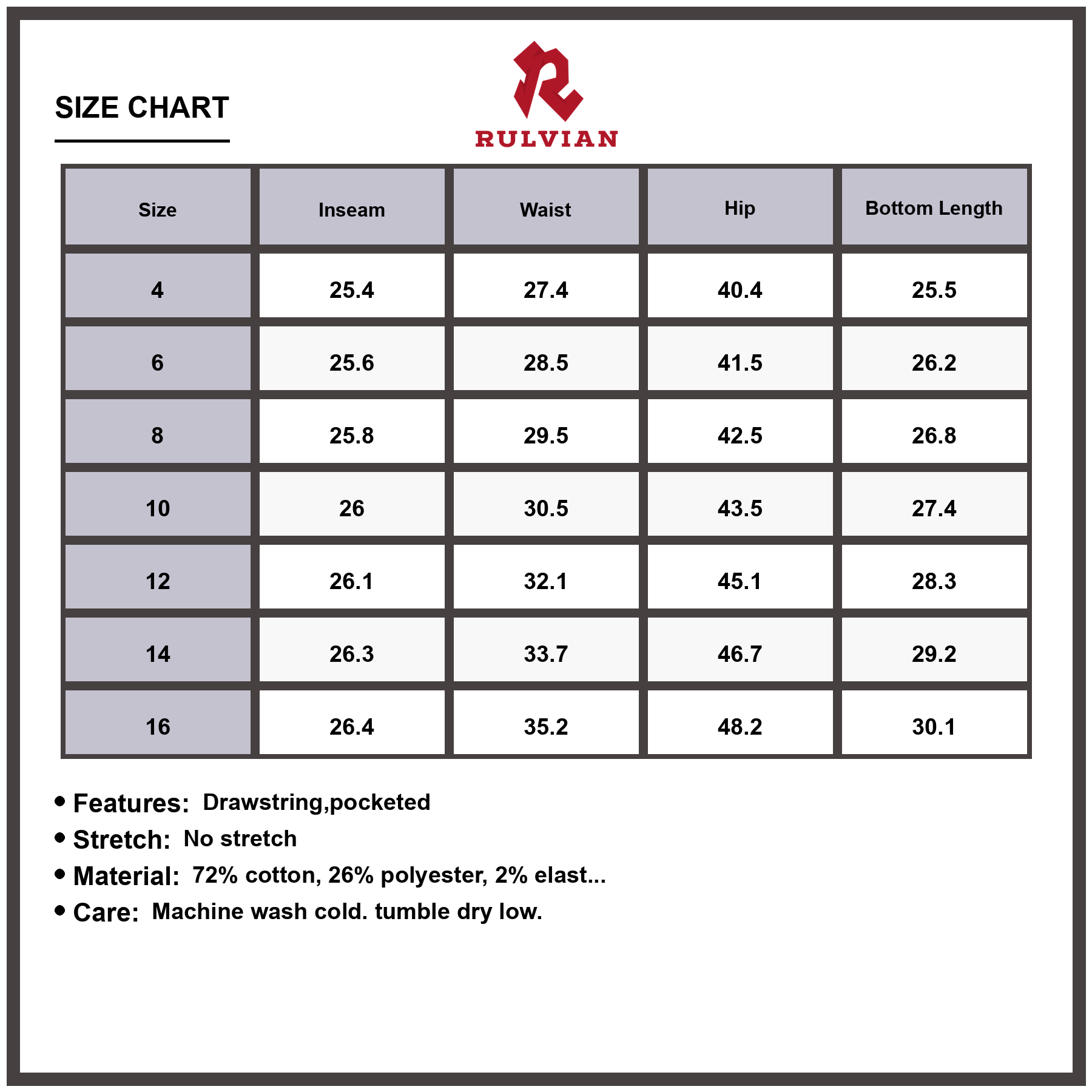 Size Chart - Women's Wide Leg Drawstring Jeans Pocketed Non Stretch Denim Premium Quality Casual Everyday Wear Relaxed Fit Loose Bottoms Versatile