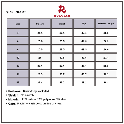 Size Chart - Women's Wide Leg Drawstring Jeans Pocketed Non Stretch Denim Premium Quality Casual Everyday Wear Relaxed Fit Loose Bottoms Versatile
