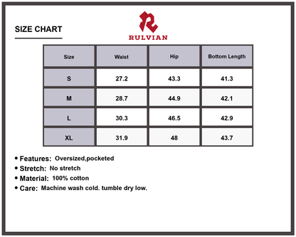 Size Chart - Men's Wide Leg Baggy Jeans Oversized Pocketed Rope Belt Details Durable Denim Pants High Quality Casual Everyday Apparel