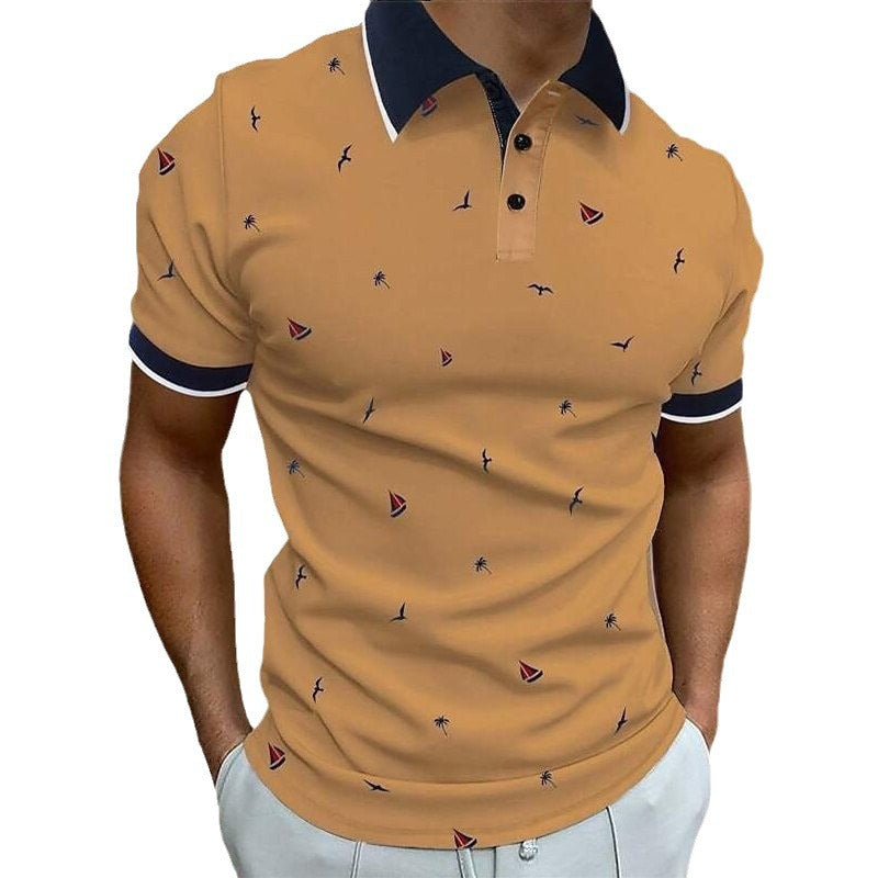 Men's Short Sleeve Button Lapel 3D Sailboat Print Plus Size Street Style Shirt Polyester % Fabric Casual