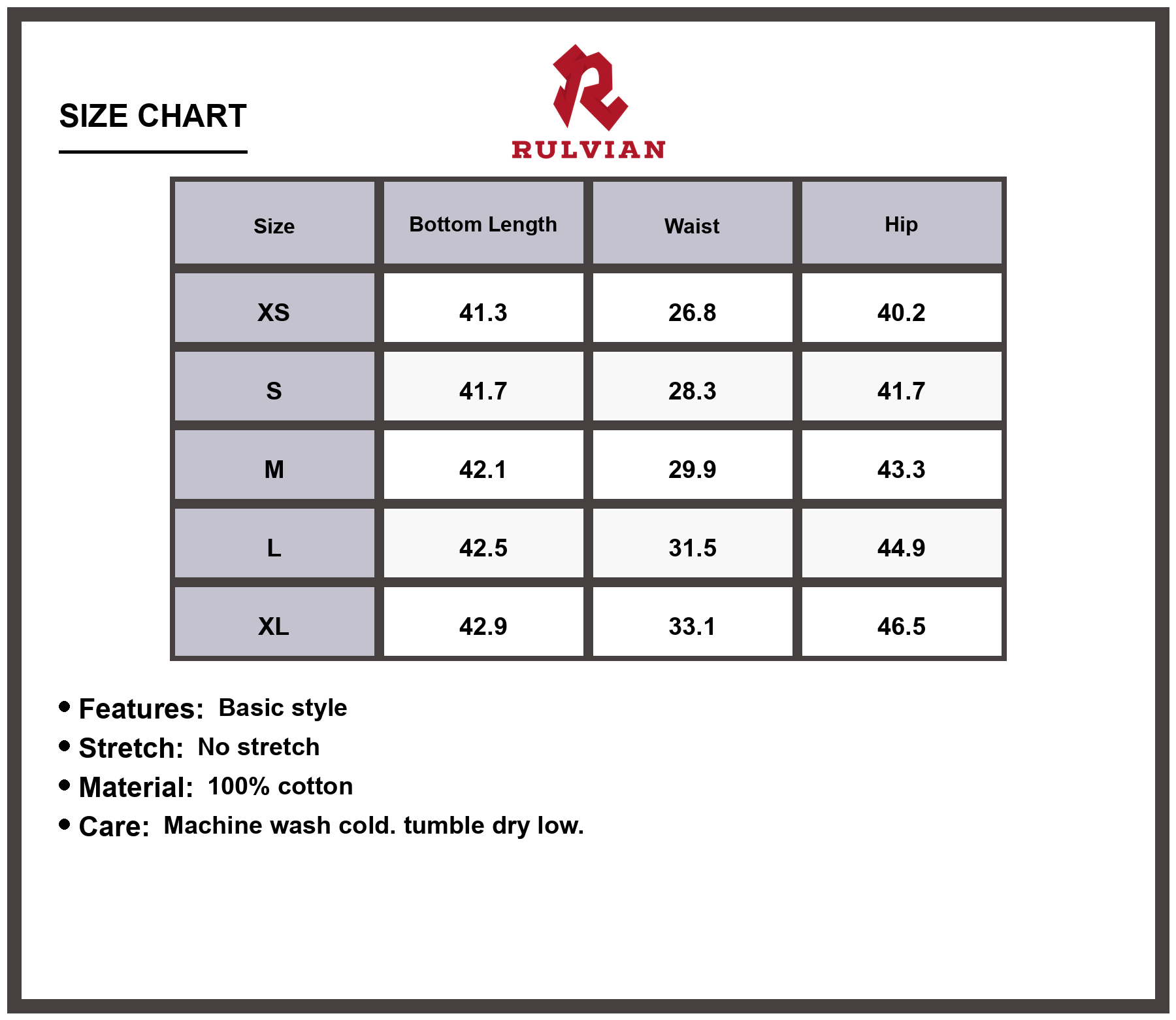 Size Chart - Men's Mid Rise Wide Leg Jeans Premium Quality Durable Cotton Everyday Casual Versatile Classic Fit Trousers