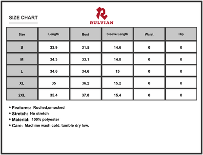 Size Chart - Women's Colorful Print Belted Mini Dress with Puff Sleeves and waist tie easy care graceful drape 100% Polyester fabric
