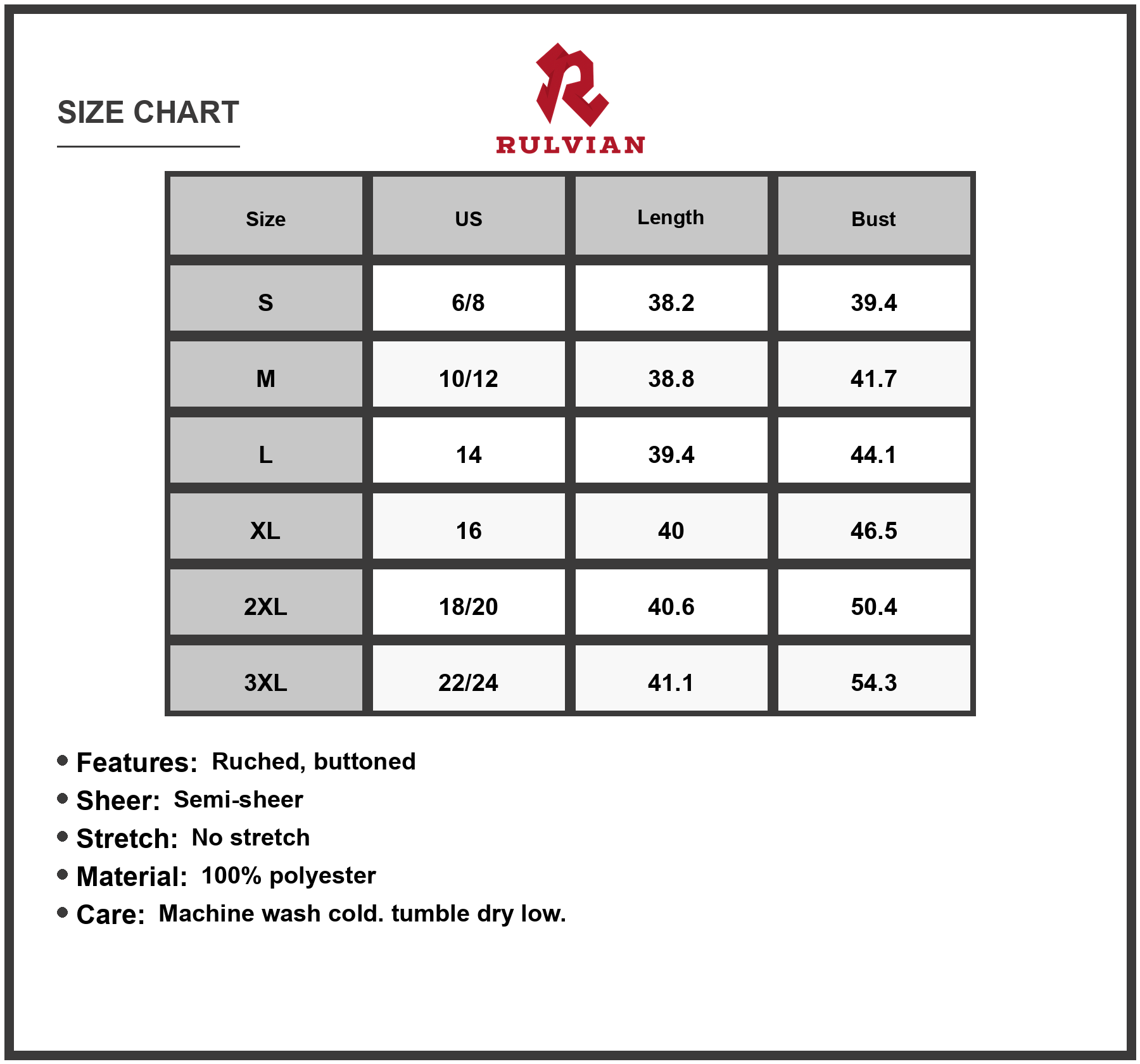 Size Chart - Women's Printed Dress with Drawstring Waist Long Sleeve Ruched Sheer Look Lined Everyday Wear 100% Polyester Fabric