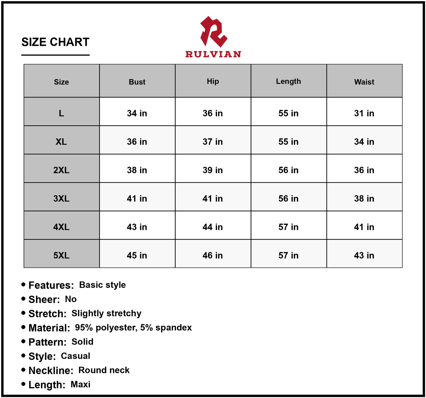 Size Chart - Women's Plus Size Scoop Neck Maxi Tank Dress 95% Polyester 5% Spandex Casual Sleeveless Floor Length Everyday Wear