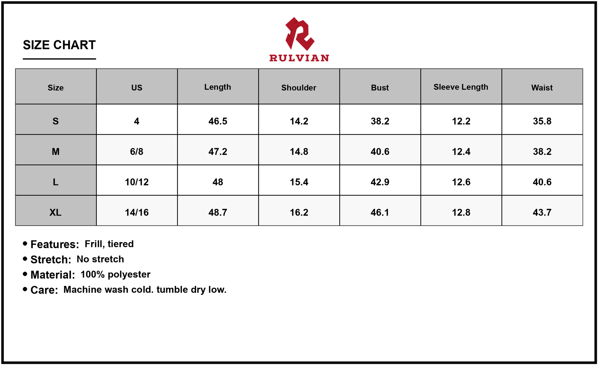 Size Chart - Women's Mixed Floral Print Tie Neck Short Sleeve Dress Fabric 100% Polyester Casual Elegant Summer Outfit Everyday Chic